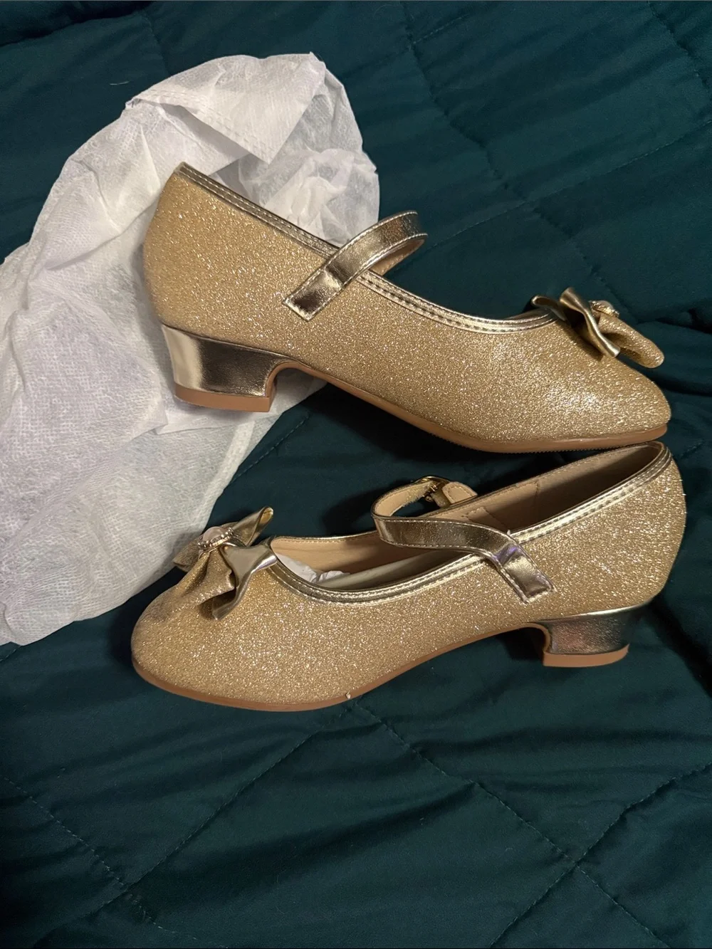 Girls' Gold Mary Jane Dress Shoes with Bow